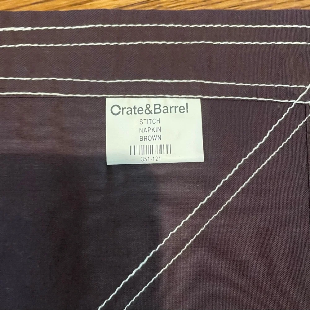 Crate & Barrel Cloth Napkin Set of 5 Brown Stitch